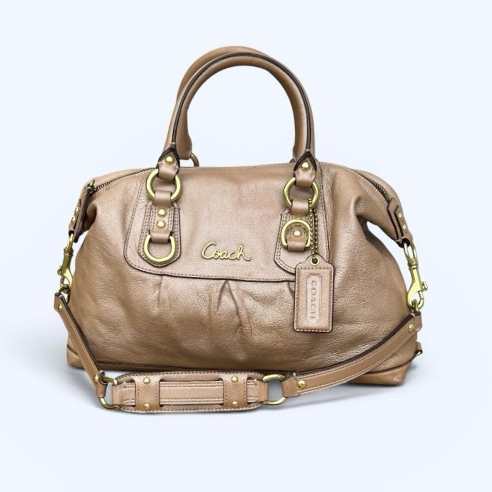 Coach Ashley 2-Way F15445 Metallic Blush Pink Leather Satchel Shoulder Hand Bag
